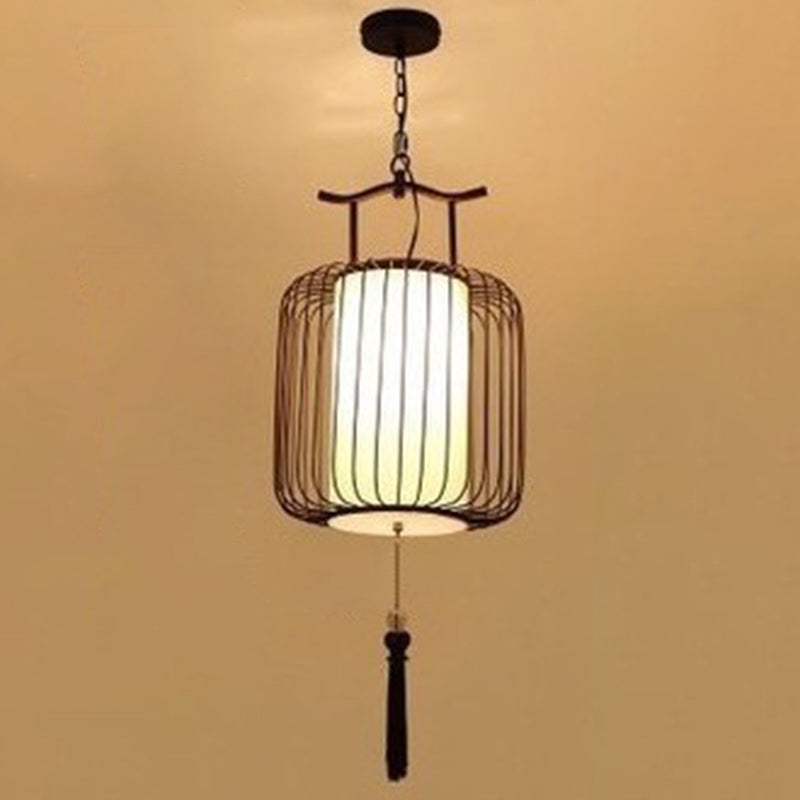 Vertical Cage Shade Pendant Lighting New Chinese Style Retro 1 Light Restaurant Hanging Lamp Copper 12