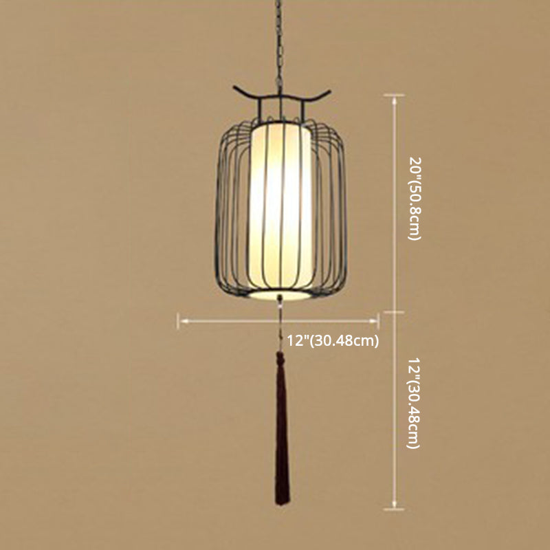 Vertical Cage Shade Pendant Lighting New Chinese Style Retro 1 Light Restaurant Hanging Lamp Clearhalo 'Ceiling Lights' 'Pendant Lights' 'Pendants' Lighting' 2589104