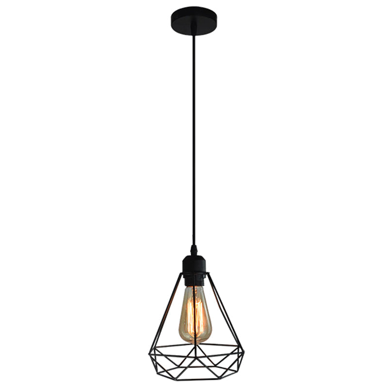 Diamond Iron Cluster Pendant Lighting Nordic Retro 1-Light Restaurant Hanging Lamp in Black Black 8