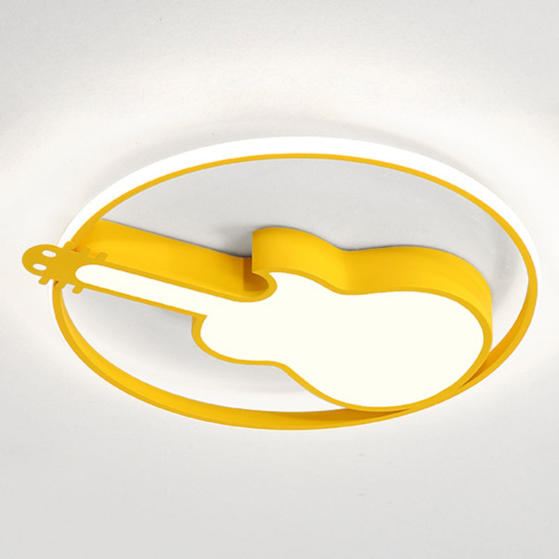 Guitar Flush Mount Ceiling Light 1 Light Metal Creative Flush Mount Ceiling Light for Bedroom Yellow Clearhalo 'Ceiling Lights' 'Close To Ceiling Lights' 'Close to ceiling' 'Flush mount' Lighting' 2589251