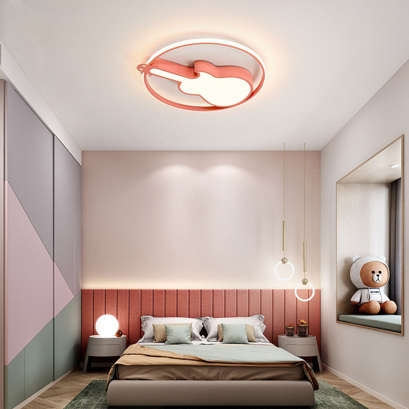 Guitar Flush Mount Ceiling Light 1 Light Metal Creative Flush Mount Ceiling Light for Bedroom Clearhalo 'Ceiling Lights' 'Close To Ceiling Lights' 'Close to ceiling' 'Flush mount' Lighting' 2589264