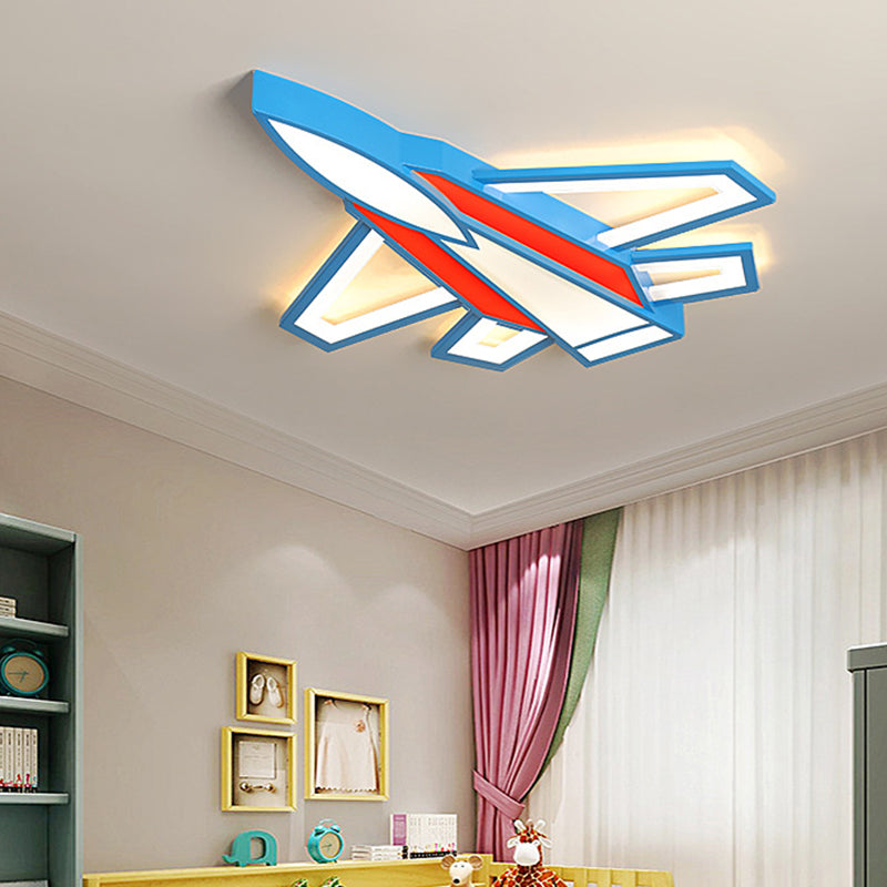 Airplane Flush Mount Light 1 Light Metal Cartoon Flush Mount Spotlight for Children Bedroom Red-Blue Clearhalo 'Ceiling Lights' 'Close To Ceiling Lights' 'Close to ceiling' 'Flush mount' Lighting' 2589296