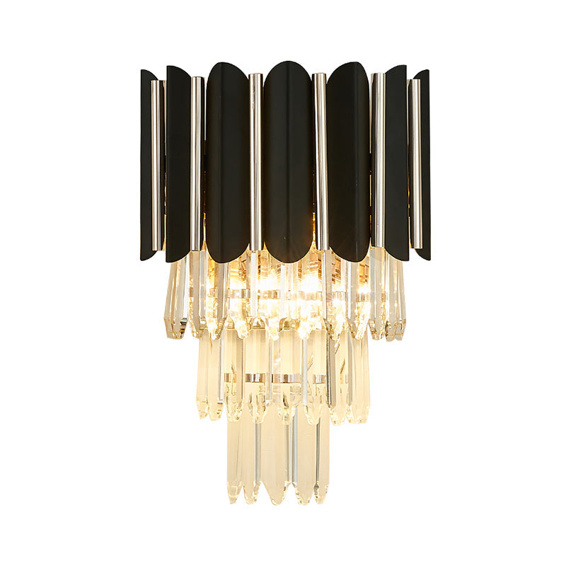 Tiered Wall Mounted Lighting Modern Clear Crystal 2 Lights Wall Sconce Light in Black Clearhalo 'Modern wall lights' 'Modern' 'Wall Lamps & Sconces' 'Wall Lights' Lighting' 258941