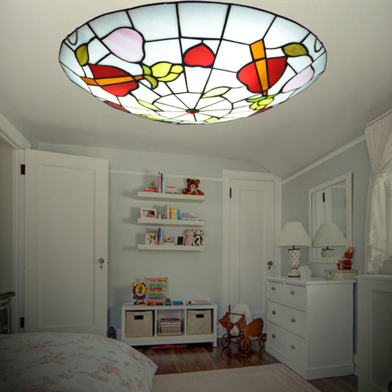 Dome Flush Mount Light 2/3/4 Lights Stained Glass Tiffany-Style Flush Mount Spotlight Clearhalo 'Ceiling Lights' 'Close To Ceiling Lights' 'Close to ceiling' 'Flush mount' Lighting' 2589451