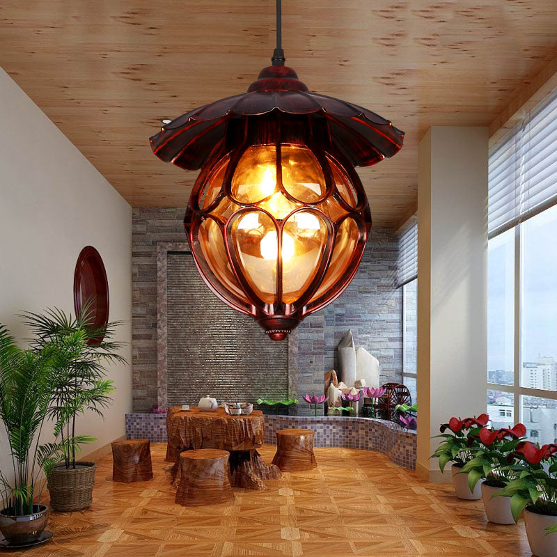 Industrial Global/Ring Hanging Light Cognac Glass Shade Kitchen Pendant Lighting in Copper with 23.5