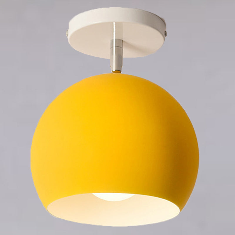 Dome Semi Flush Mount Light Macaron Metal Ceiling Light Fixtures for Living Room Yellow Clearhalo 'Ceiling Lights' 'Close To Ceiling Lights' 'Close to ceiling' 'Semi-flushmount' Lighting' 2590678