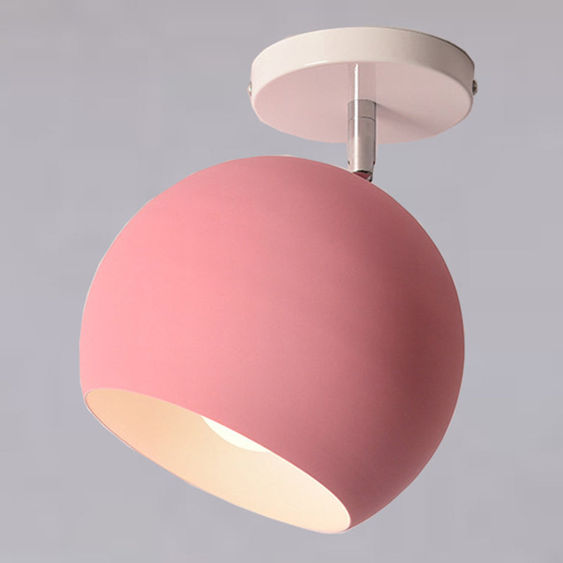 Dome Semi Flush Mount Light Macaron Metal Ceiling Light Fixtures for Living Room Pink Clearhalo 'Ceiling Lights' 'Close To Ceiling Lights' 'Close to ceiling' 'Semi-flushmount' Lighting' 2590679