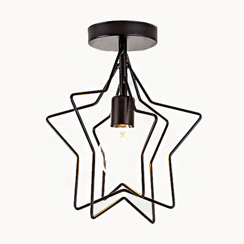 1 Light Semi Flush Chandelier Industrial Metal Ceiling Mount Light Fixture for Hallway Black Star Clearhalo 'Ceiling Lights' 'Close To Ceiling Lights' 'Close to ceiling' 'Semi-flushmount' Lighting' 2590775