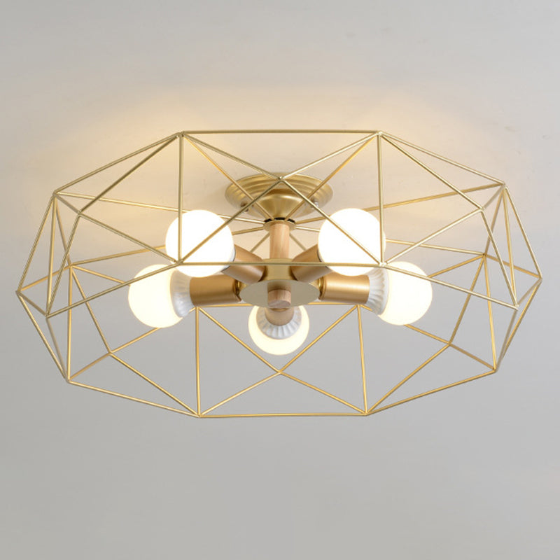 Geometric Flush Mount Ceiling Light Nordic Industrial Style Metal Ceiling Flush Mount for Bedroom Gold 24.5