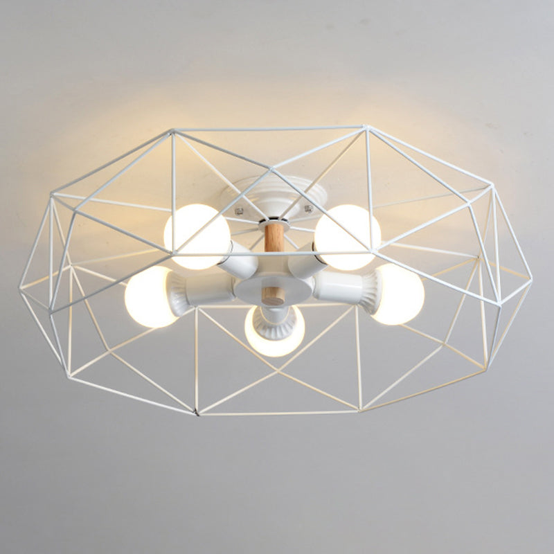 Geometric Flush Mount Ceiling Light Nordic Industrial Style Metal Ceiling Flush Mount for Bedroom White 24.5