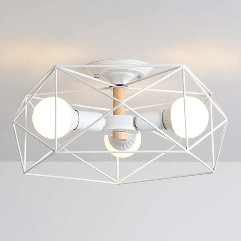 Geometric Flush Mount Ceiling Light Nordic Industrial Style Metal Ceiling Flush Mount for Bedroom White 16.5