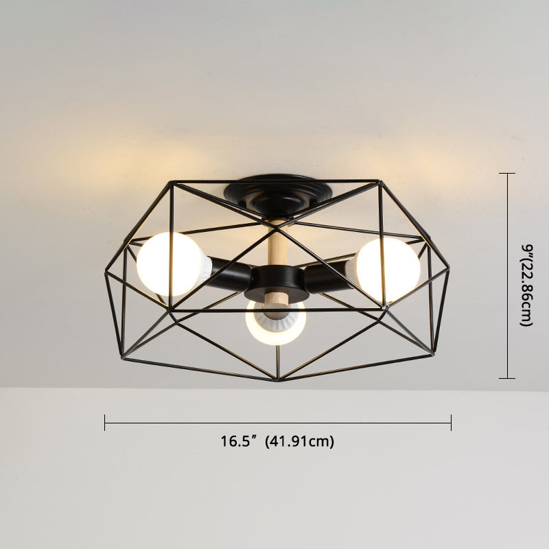 Geometric Flush Mount Ceiling Light Nordic Industrial Style Metal Ceiling Flush Mount for Bedroom Clearhalo 'Ceiling Lights' 'Close To Ceiling Lights' 'Close to ceiling' 'Semi-flushmount' Lighting' 2590804