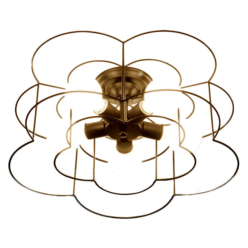 Flower Semi Flush Light Fixtures Retro Industrial Style Metal Ceiling Mounted Light for Bedroom Clearhalo 'Ceiling Lights' 'Close To Ceiling Lights' 'Close to ceiling' 'Semi-flushmount' Lighting' 2590833