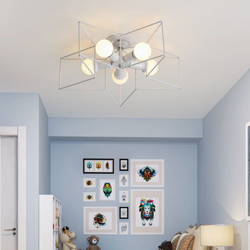 Star Semi Flush Chandelier Industrial Style Metal Ceiling Mount Chandelier for Bedroom Clearhalo 'Ceiling Lights' 'Close To Ceiling Lights' 'Close to ceiling' 'Semi-flushmount' Lighting' 2590840