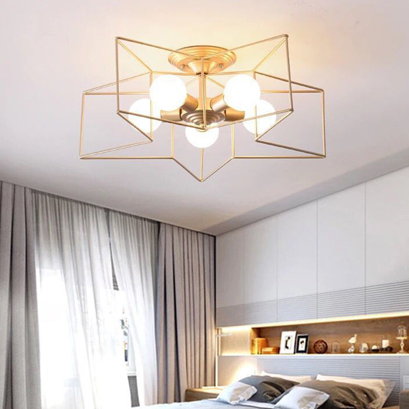 Star Semi Flush Chandelier Industrial Style Metal Ceiling Mount Chandelier for Bedroom Clearhalo 'Ceiling Lights' 'Close To Ceiling Lights' 'Close to ceiling' 'Semi-flushmount' Lighting' 2590842