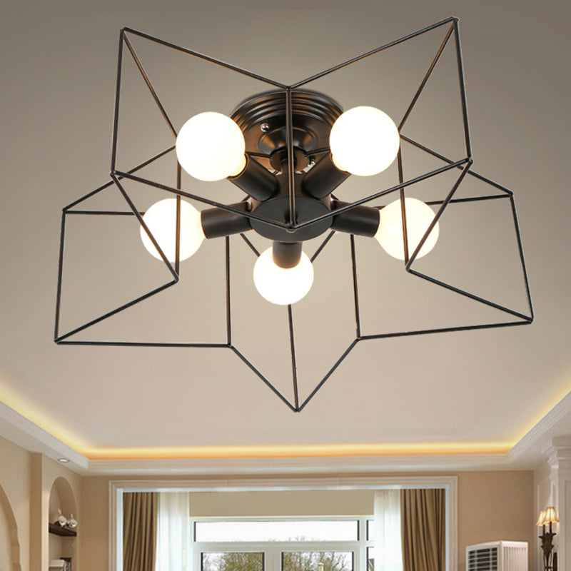 Star Semi Flush Chandelier Industrial Style Metal Ceiling Mount Chandelier for Bedroom Clearhalo 'Ceiling Lights' 'Close To Ceiling Lights' 'Close to ceiling' 'Semi-flushmount' Lighting' 2590844