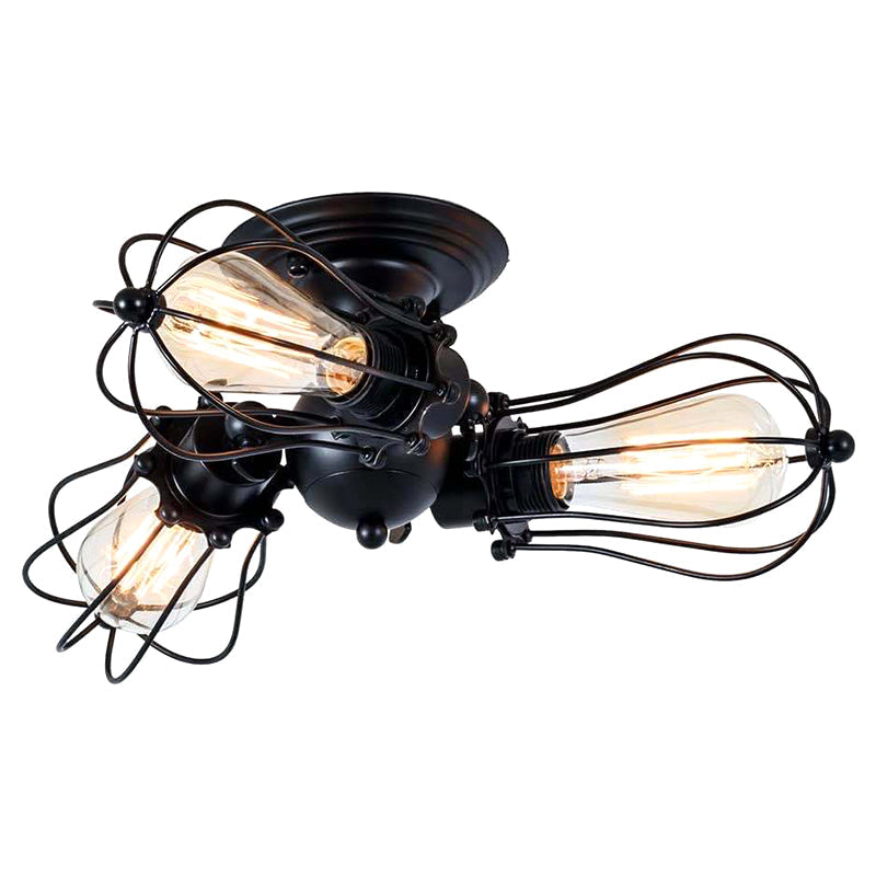 Starburst Semi Flush Mount Lighting Retro Creative Industrial Style Metal Ceiling Light Fixtures for Bedroom Black Clearhalo 'Ceiling Lights' 'Close To Ceiling Lights' 'Close to ceiling' 'Semi-flushmount' Lighting' 2590894