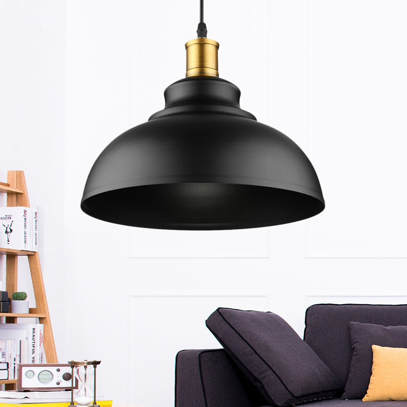 Black/White 1 Bulb Hanging Fixture Retro Metal Dome Shade Ceiling Pendant with Adjustable Cord, 12