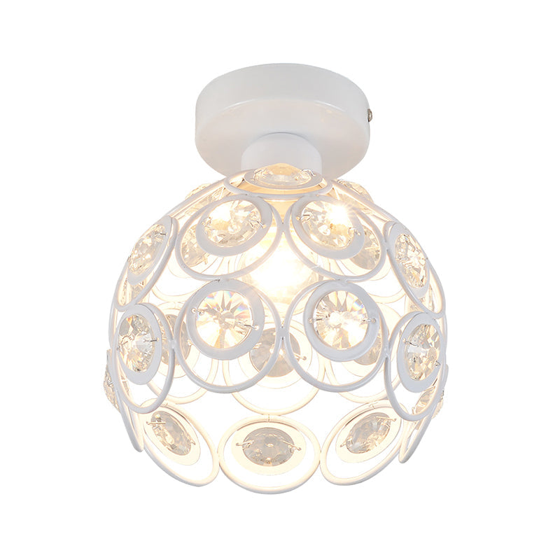 White/Black Domed Flush Mount Light with Crystal Bead Modernist Metal 1 Light Ceiling Flush Mount for Kitchen Clearhalo 'Ceiling Lights' 'Close To Ceiling Lights' 'Close to ceiling' 'Semi-flushmount' Lighting' 259251