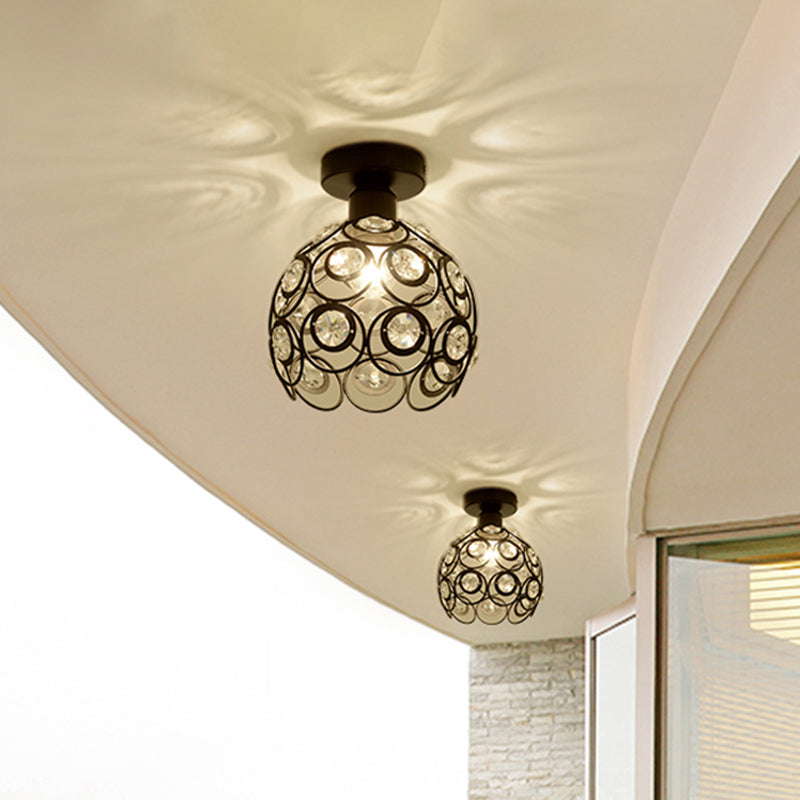 White/Black Domed Flush Mount Light with Crystal Bead Modernist Metal 1 Light Ceiling Flush Mount for Kitchen Black Clearhalo 'Ceiling Lights' 'Close To Ceiling Lights' 'Close to ceiling' 'Semi-flushmount' Lighting' 259254