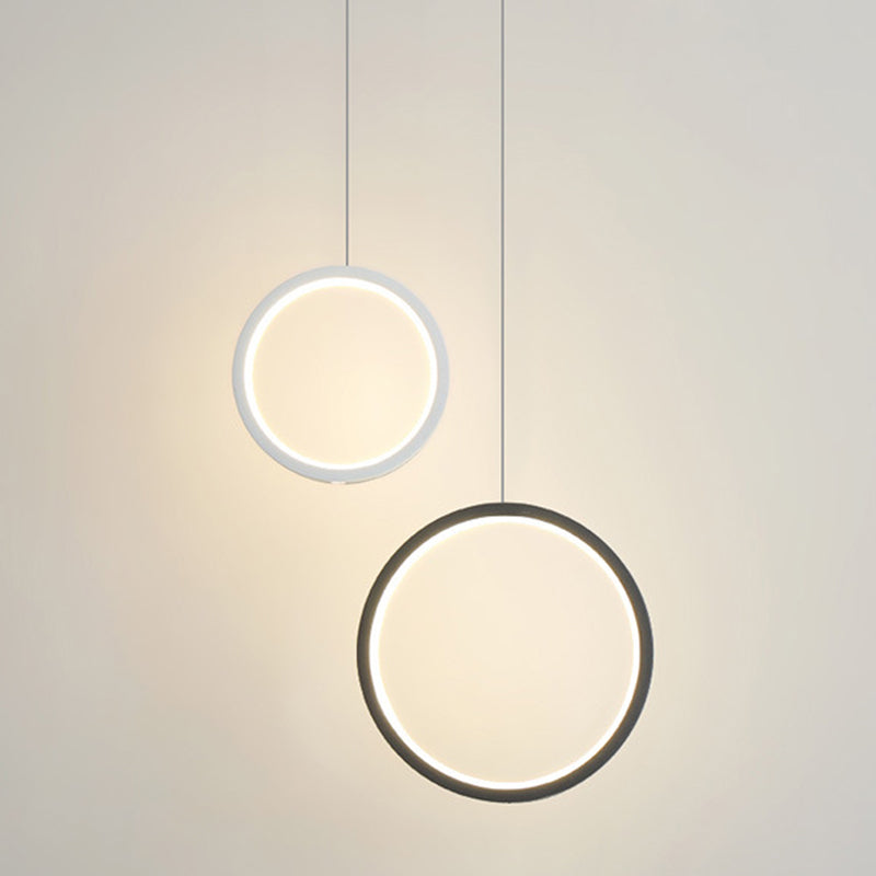 Simple Ring Shaped Hanging Lamp Kit Metal LED Bedside Suspension Pendant Light 2 Black-White Clearhalo 'Ceiling Lights' 'Modern Pendants' 'Modern' 'Pendant Lights' 'Pendants' Lighting' 2593090