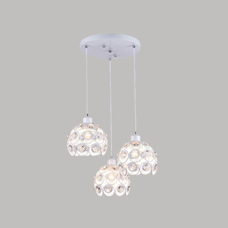 Crystal Hollowed-out Pendant Lamp Minimalist Modern Hanging Light Fixture in Dome Shape 3 White 8