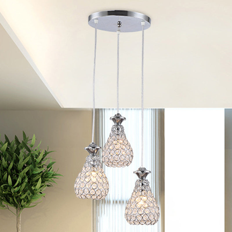 Cluster Shade Pendant Modern Acrylic 3-Light Dining Room Suspension Light in Chrome Chrome Pear Clearhalo 'Ceiling Lights' 'Modern Pendants' 'Modern' 'Pendant Lights' 'Pendants' Lighting' 2593154