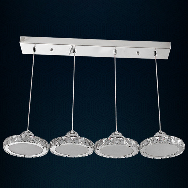 Chrome Finish Circular LED Pendant Modern Crystal Embedded Hanging Ceiling Light Chrome White 23.5