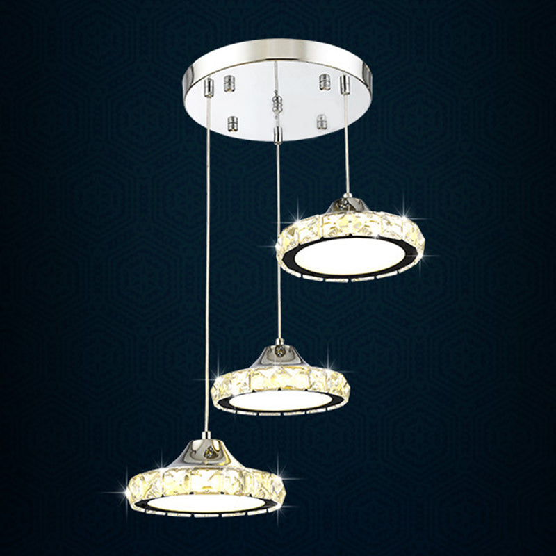 Chrome Finish Circular LED Pendant Modern Crystal Embedded Hanging Ceiling Light Chrome 10