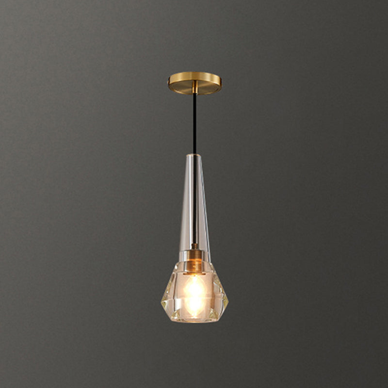 Shaded Pendant Light Fixture Simplicity Crystal Block 1-Light Brass Ceiling Light Brass Diamond Clearhalo 'Ceiling Lights' 'Modern Pendants' 'Modern' 'Pendant Lights' 'Pendants' Lighting' 2593198