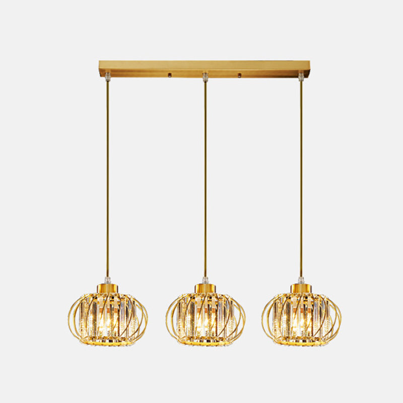 Brass Globe Pendant Light Modern Style Crystal Hanging Ceiling Lantern for Diner 3 Brass Linear Clearhalo 'Ceiling Lights' 'Modern Pendants' 'Modern' 'Pendant Lights' 'Pendants' Lighting' 2593214