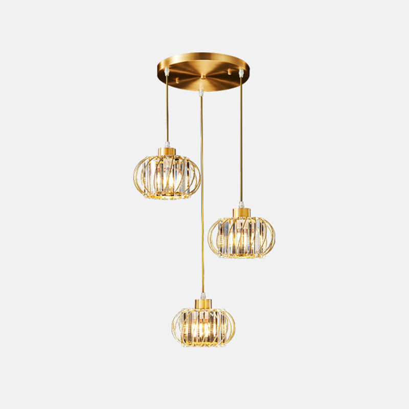 Brass Globe Pendant Light Modern Style Crystal Hanging Ceiling Lantern for Diner 3 Brass Round Clearhalo 'Ceiling Lights' 'Modern Pendants' 'Modern' 'Pendant Lights' 'Pendants' Lighting' 2593215