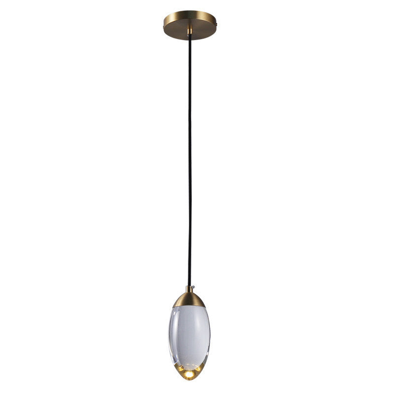 Oval Mini Suspension Lighting Minimalist Crystal LED Bedroom Ceiling Pendant in Brass Clearhalo 'Ceiling Lights' 'Modern Pendants' 'Modern' 'Pendant Lights' 'Pendants' Lighting' 2593229