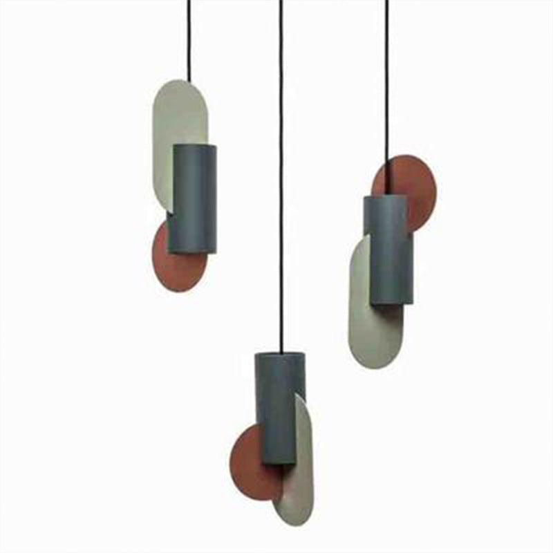 Geometric Colorblock Pendant Lighting Macaron Metal 1-Light Pink-Green-Grey Ceiling Light Clearhalo 'Ceiling Lights' 'Modern Pendants' 'Modern' 'Pendant Lights' 'Pendants' Lighting' 2593336