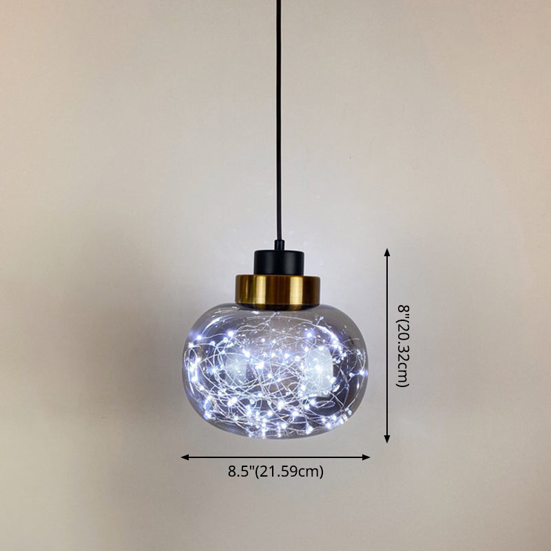 Glass Jar Pendant Light Fixture Modern Brass Finish Ceiling Hang Lamp with LED String Clearhalo 'Ceiling Lights' 'Modern Pendants' 'Modern' 'Pendant Lights' 'Pendants' Lighting' 2593457