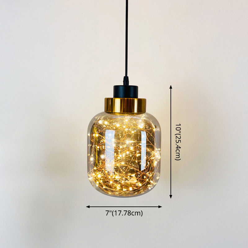 Glass Jar Pendant Light Fixture Modern Brass Finish Ceiling Hang Lamp with LED String Clearhalo 'Ceiling Lights' 'Modern Pendants' 'Modern' 'Pendant Lights' 'Pendants' Lighting' 2593461