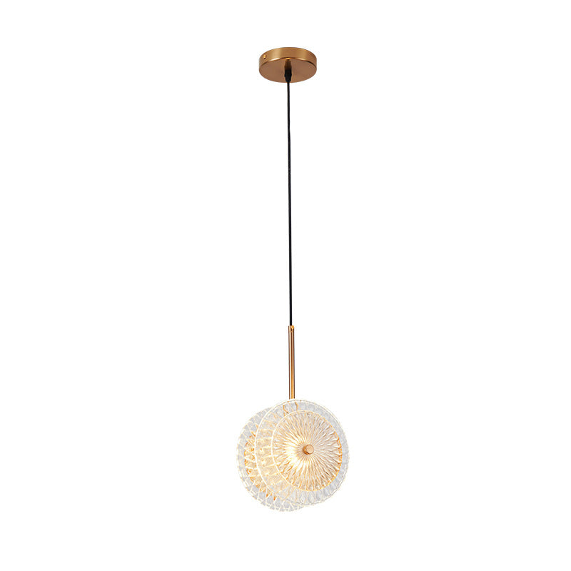 Crystal Glass Disc Suspension Light Simplicity Brass Plated LED Hanging Light for Diner Clearhalo 'Ceiling Lights' 'Modern Pendants' 'Modern' 'Pendant Lights' 'Pendants' Lighting' 2593495