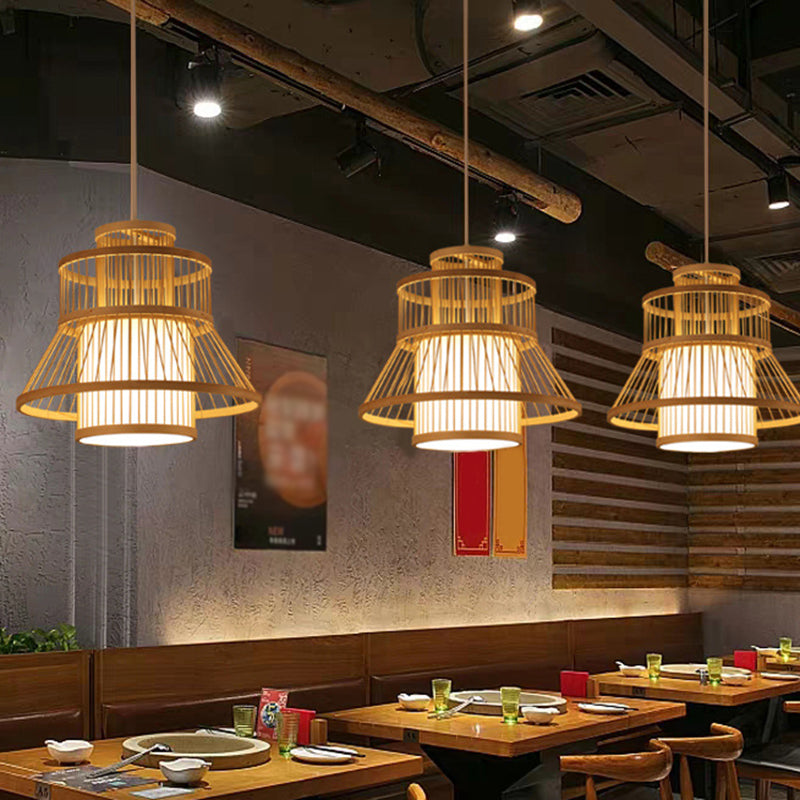 Wood Flared Pendant Light Fixture Nordic 1-Light Bamboo Suspension Light for Diner Clearhalo 'Ceiling Lights' 'Pendant Lights' 'Pendants' Lighting' 2593713