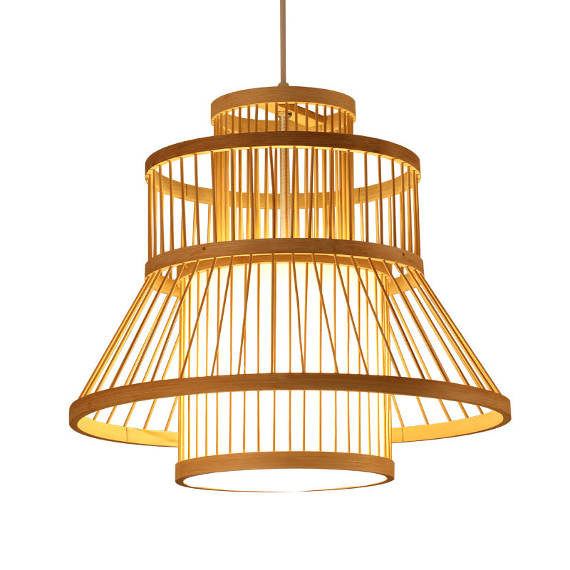 Wood Flared Pendant Light Fixture Nordic 1-Light Bamboo Suspension Light for Diner Clearhalo 'Ceiling Lights' 'Pendant Lights' 'Pendants' Lighting' 2593716