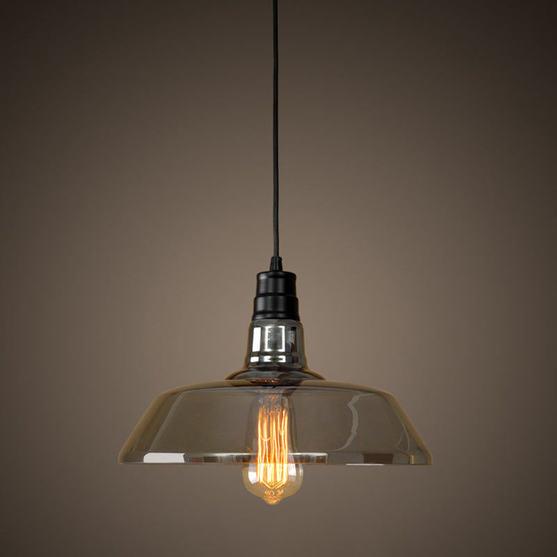 1 Bulb Smoke Grey Glass Pendant Light Industrial Black Barn Shaped Diner Suspension Lighting Smoke Gray Clearhalo 'Art Deco Pendants' 'Cast Iron' 'Ceiling Lights' 'Ceramic' 'Crystal' 'Industrial Pendants' 'Industrial' 'Metal' 'Middle Century Pendants' 'Pendant Lights' 'Pendants' 'Tiffany' Lighting' 2593795