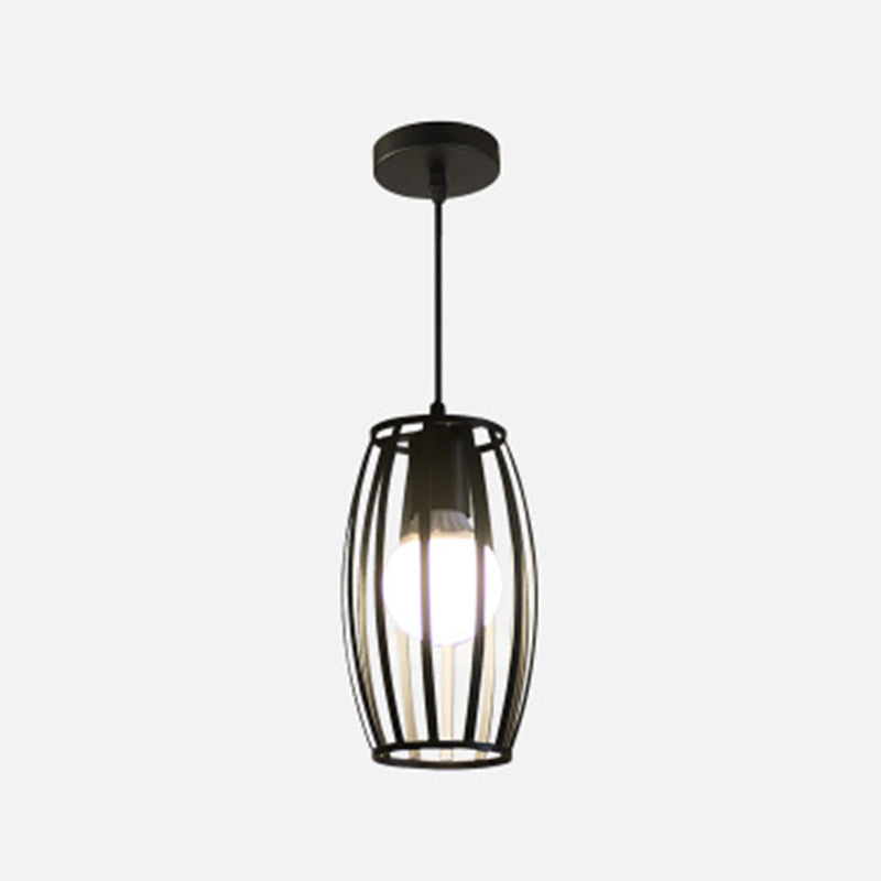 Black Barrel Shaped Hanging Lighting Industrial Bistro Cage Suspension Pendant Lamp 1 Black Round Clearhalo 'Art Deco Pendants' 'Black' 'Cast Iron' 'Ceiling Lights' 'Ceramic' 'Crystal' 'Industrial Pendants' 'Industrial' 'Metal' 'Middle Century Pendants' 'Pendant Lights' 'Pendants' 'Rustic Pendants' 'Tiffany' Lighting' 2593890