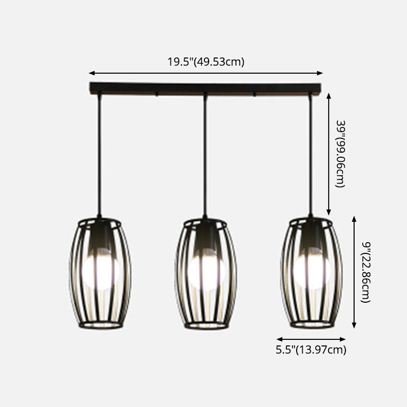 Black Barrel Shaped Hanging Lighting Industrial Bistro Cage Suspension Pendant Lamp Clearhalo 'Art Deco Pendants' 'Black' 'Cast Iron' 'Ceiling Lights' 'Ceramic' 'Crystal' 'Industrial Pendants' 'Industrial' 'Metal' 'Middle Century Pendants' 'Pendant Lights' 'Pendants' 'Rustic Pendants' 'Tiffany' Lighting' 2593899