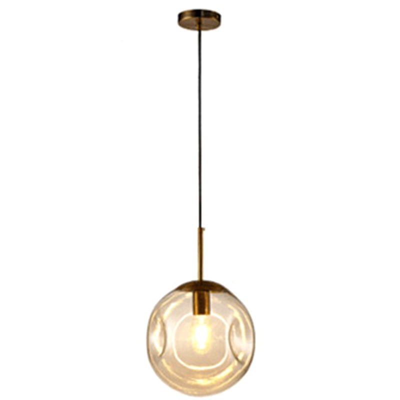 Irregular Glass Ball 1-Light Mini Pendant Light Modern Minimalist Hanging Lighting Fixture for Dining Room Kitchen Cognac 7