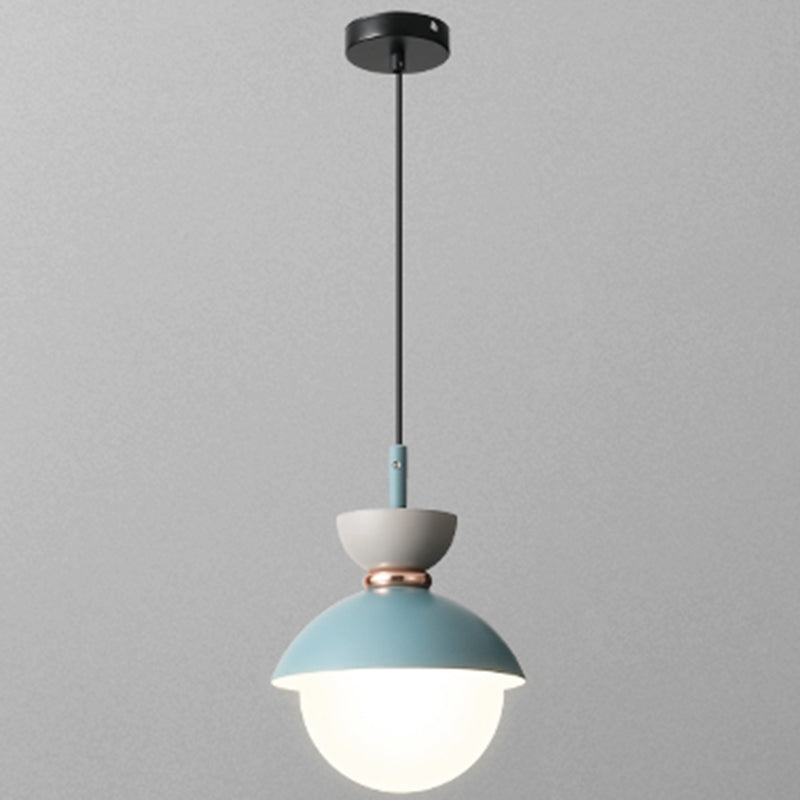 Nordic Macaroon Style Hanging Light 1 Light Frosted Metal Milk White Glass Shade Pendant Lamp for Dining Room Bedroom Light Blue 5