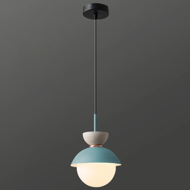 Nordic Macaroon Style Hanging Light 1 Light Frosted Metal Milk White Glass Shade Pendant Lamp for Dining Room Bedroom Light Blue 8