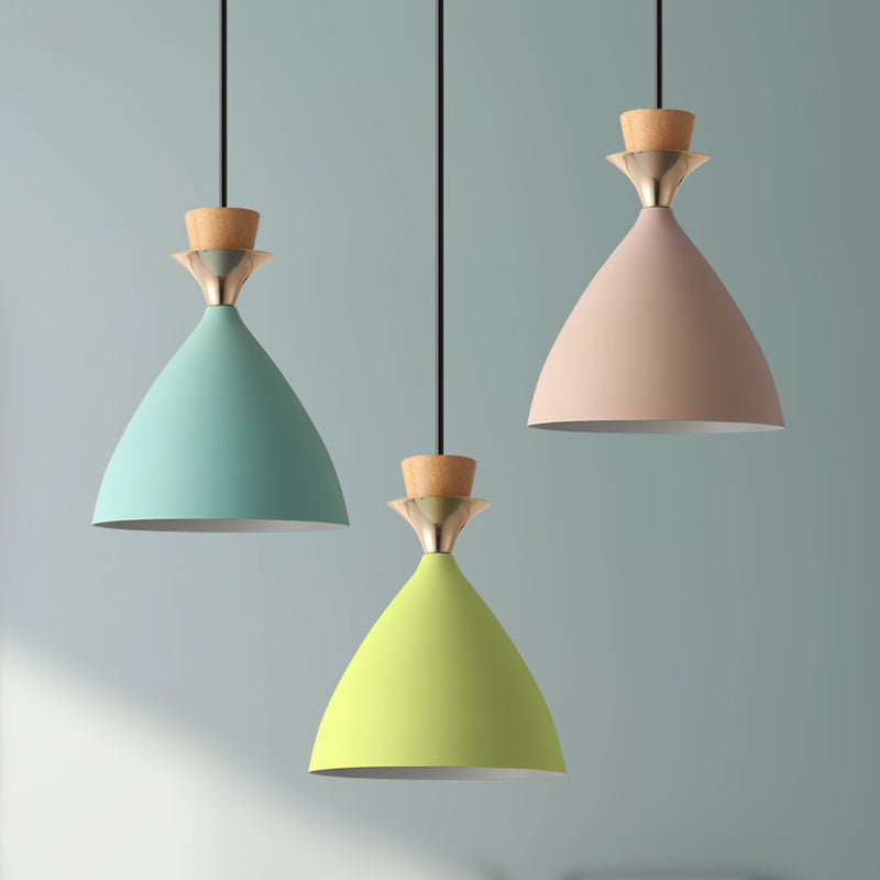 Macaroon 3-Light Cluster Pendant Green-Pink-Yellow Cone Metal Shade Hanging Light with 59