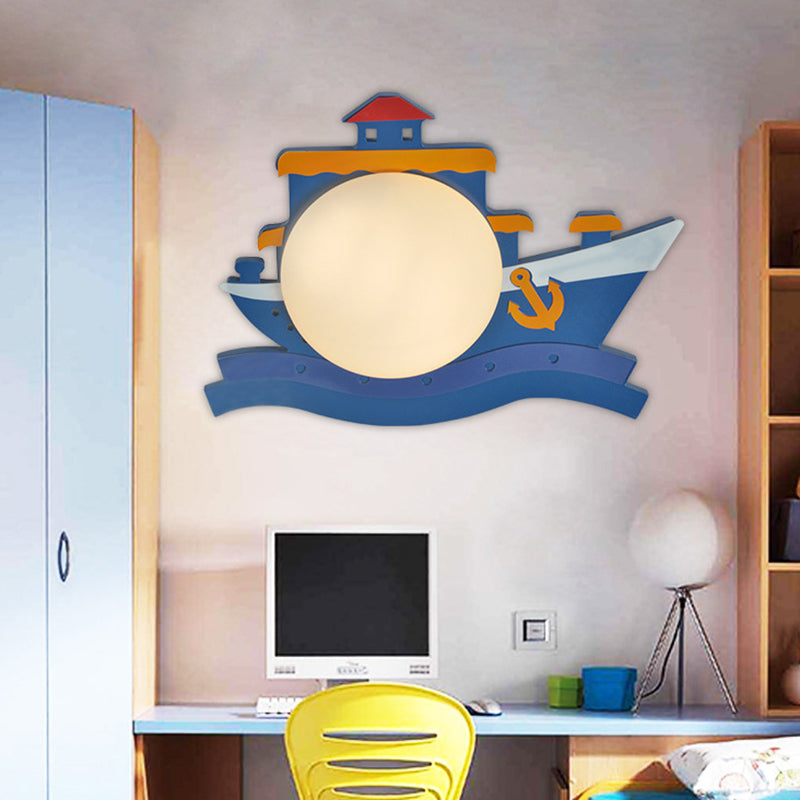 Boat Shape Kids Room Sconce Lighting LED Cartoon Wall Light Fixture Blue Clearhalo 'Wall Lamps & Sconces' 'Wall Lights' Lighting' 2594701