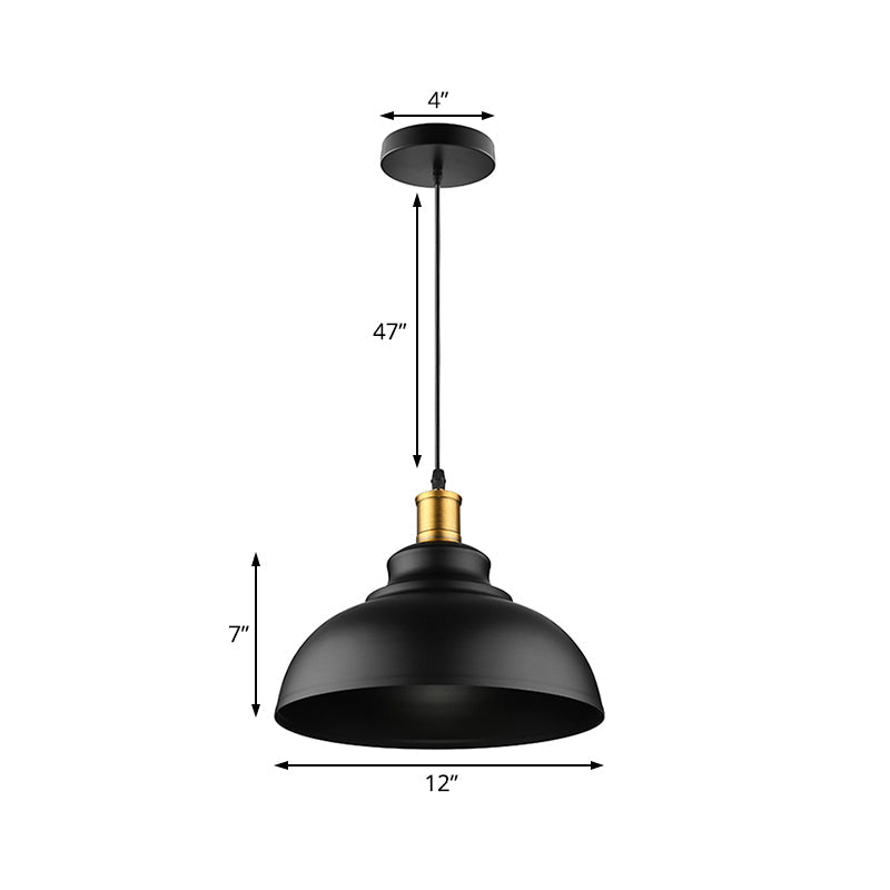 Black/White 1 Bulb Hanging Fixture Retro Metal Dome Shade Ceiling Pendant with Adjustable Cord, 12