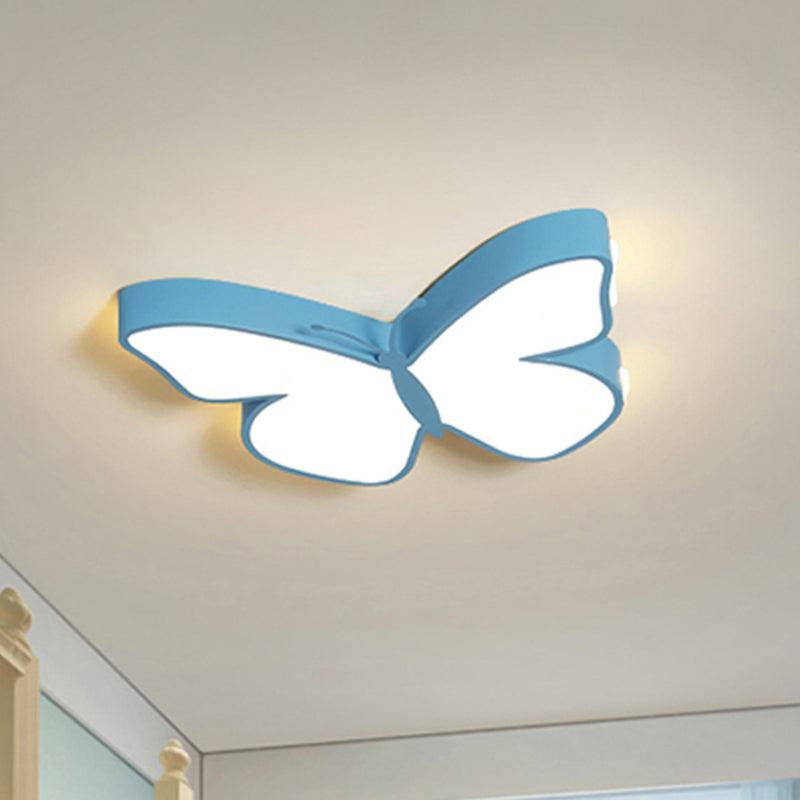 White/Pink/Blue Butterfly Flush Mount Lamp Cartoon Acrylic Flush Mount Led Light in Warm/White Light, 19.5