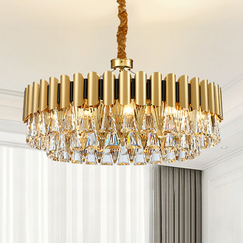 Triangle Crystal Block Chandelier Lighting with Metal Sheet Modernist 8 Heads Pendant Lighting in Gold Gold Clearhalo 'Ceiling Lights' 'Chandeliers' 'Modern Chandeliers' 'Modern' Lighting' 259533